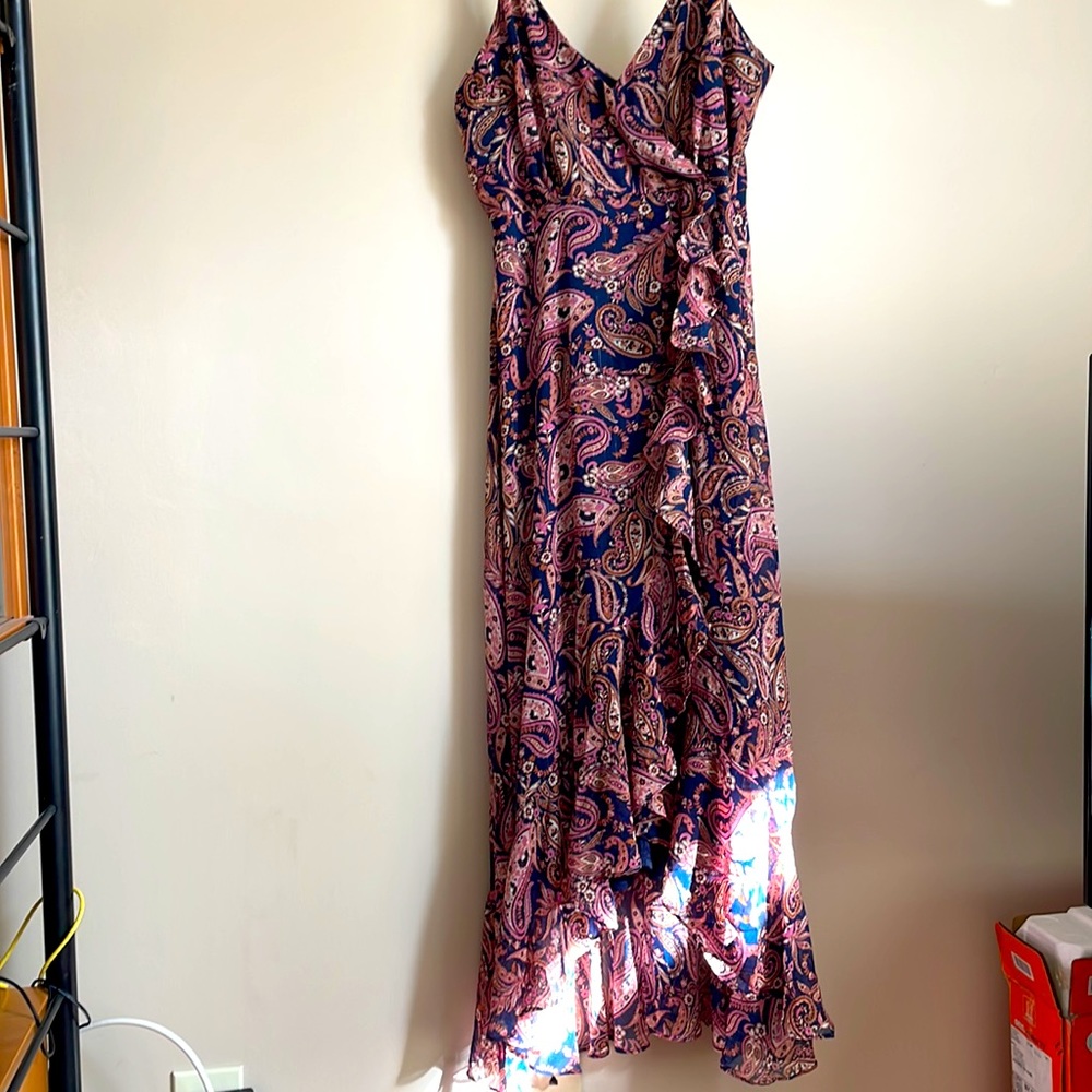 Multi Color Maxi Dress with Ruffles. Adjustable straps.